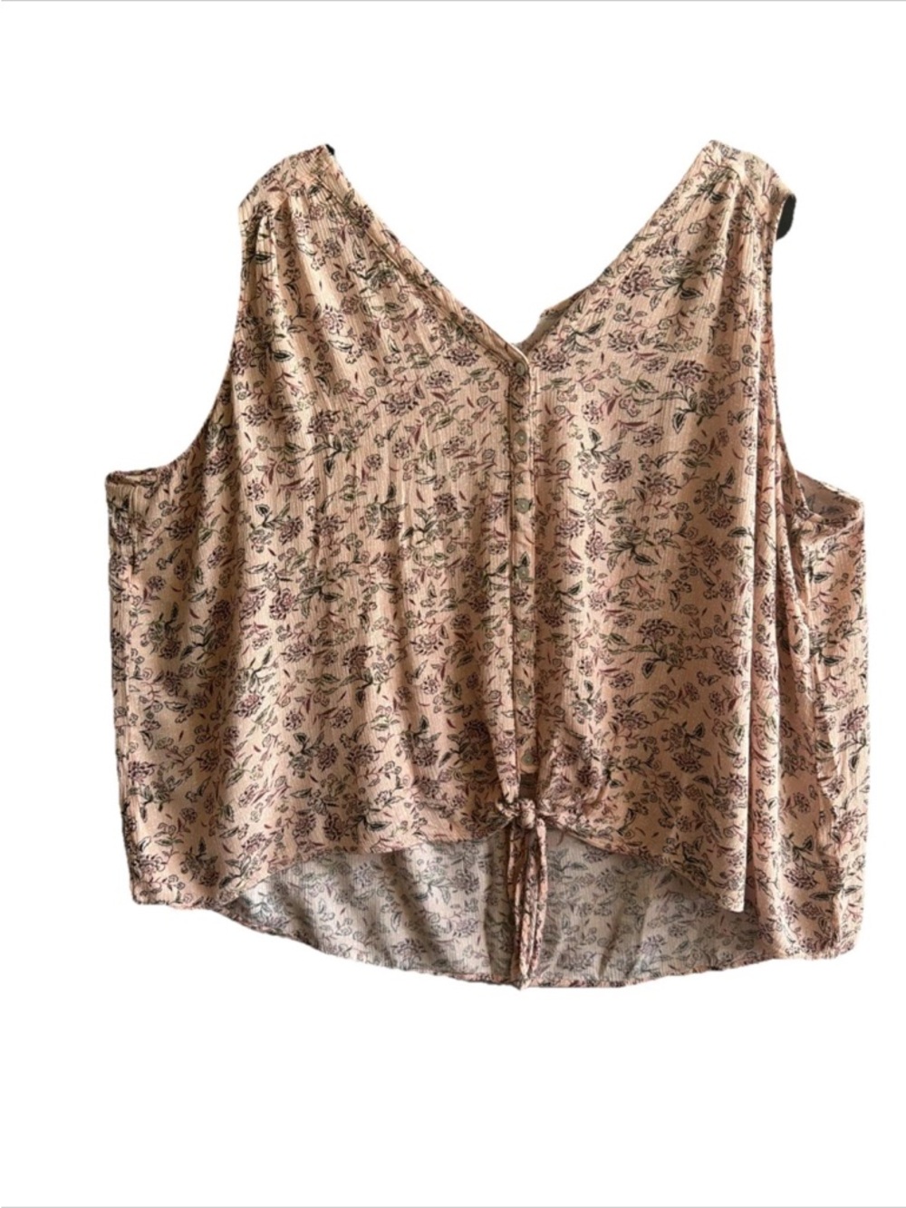 Peace&Pearls V-Neck Floral Tie-Front Sleevleless Spring Summer Top-Blush 3X Plus